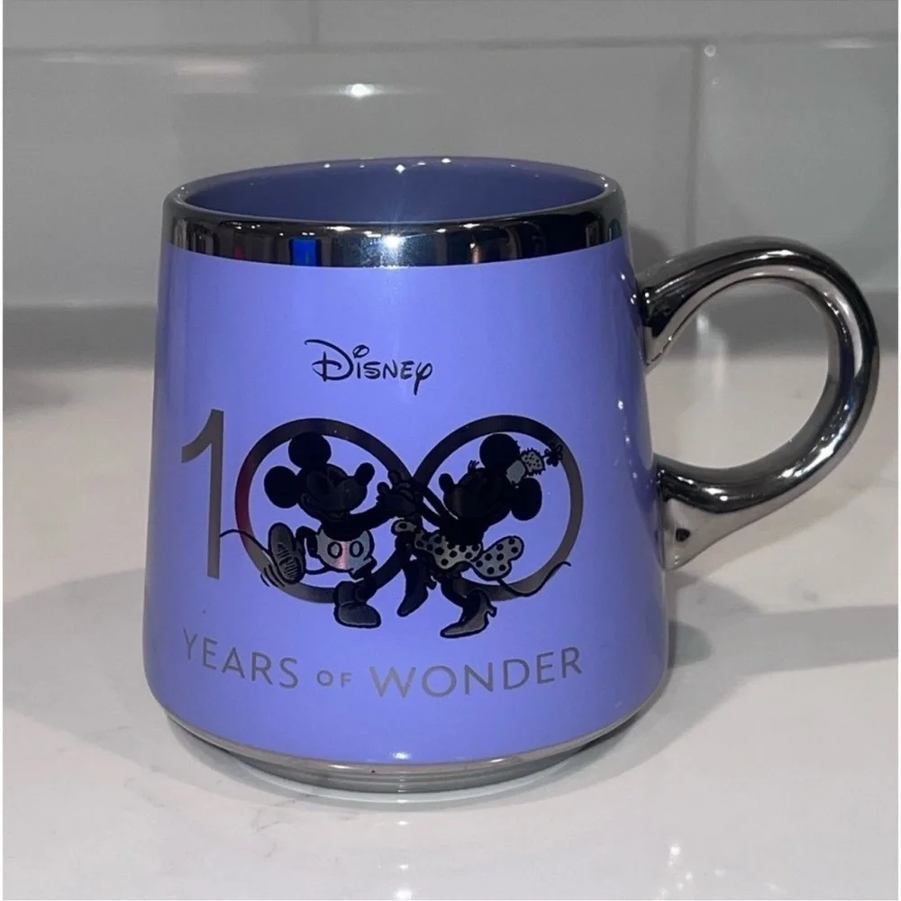 Disney 100 Years Of Wonder Anniversary Purple Silver Mickey Minnie Coffee Mug